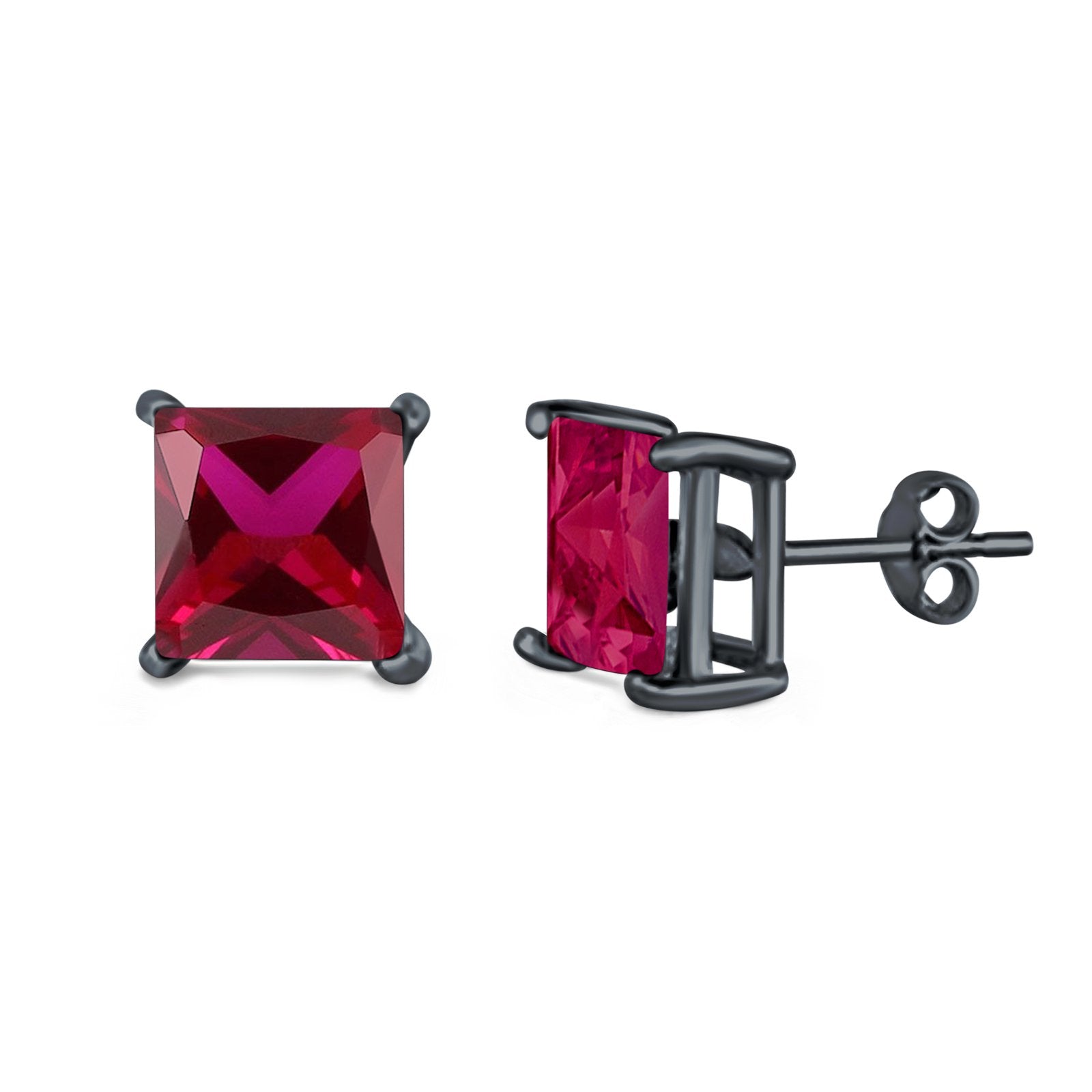 Halo Stud Earrings Princess Cut Simulated Cubic Zirconia 925 Sterling Silver (4mm-10mm)