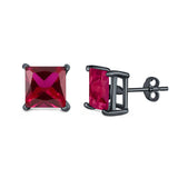 Halo Stud Earrings Princess Cut Simulated Cubic Zirconia 925 Sterling Silver (4mm-10mm)