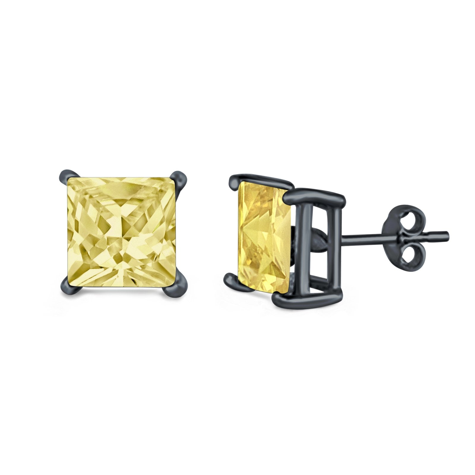 Halo Stud Earrings Princess Cut Simulated Cubic Zirconia 925 Sterling Silver (4mm-10mm)