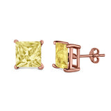 Halo Stud Earrings Princess Cut Simulated Cubic Zirconia 925 Sterling Silver (4mm-10mm)
