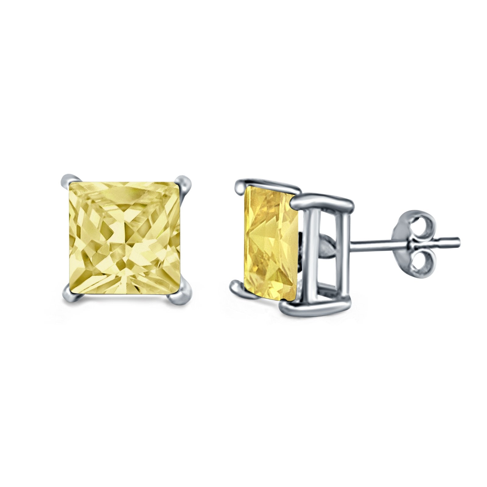 Halo Stud Earrings Princess Cut Simulated Cubic Zirconia 925 Sterling Silver (4mm-10mm)
