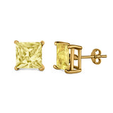 Halo Stud Earrings Princess Cut Simulated Cubic Zirconia 925 Sterling Silver (4mm-10mm)