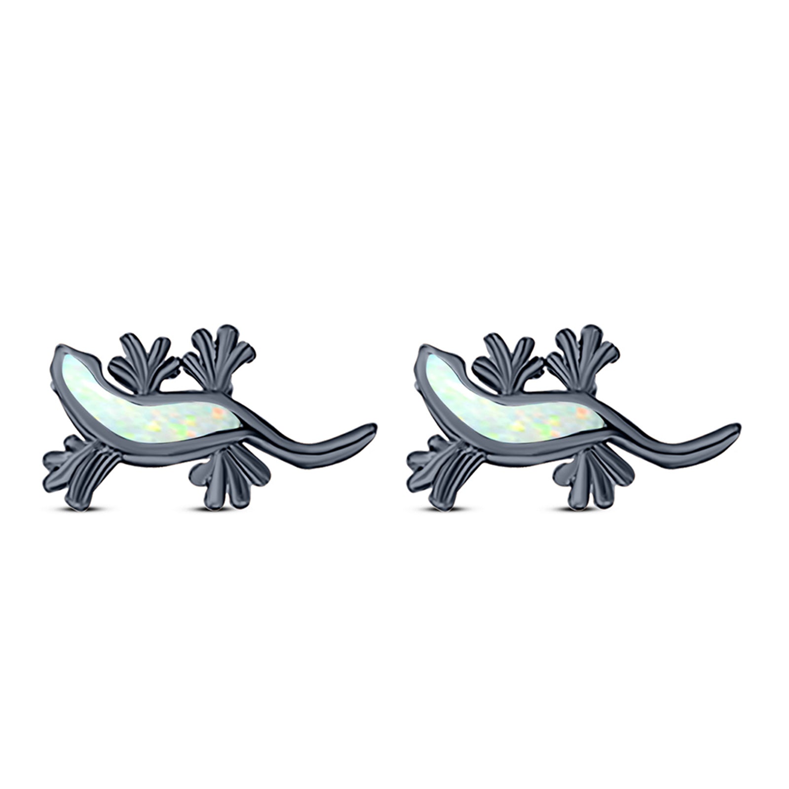 Lizard Stud Earring Created Opal Solid 925 Sterling Silver (21mm)