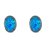Art Deco Oval Stud Earring Created Opal Solid 925 Sterling Silver (8mm)