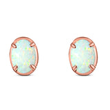Art Deco Oval Stud Earring Created Opal Solid 925 Sterling Silver (8mm)