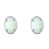 Art Deco Oval Stud Earring Created Opal Solid 925 Sterling Silver (8mm)