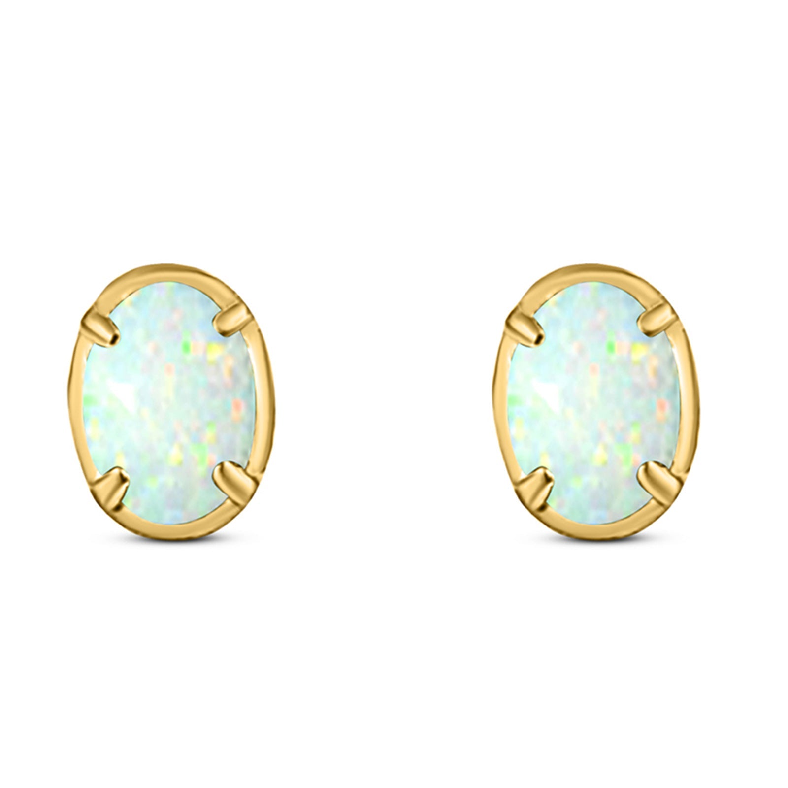 Art Deco Oval Stud Earring Created Opal Solid 925 Sterling Silver (8mm)