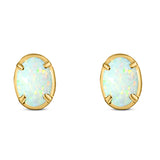 Art Deco Oval Stud Earring Created Opal Solid 925 Sterling Silver (8mm)