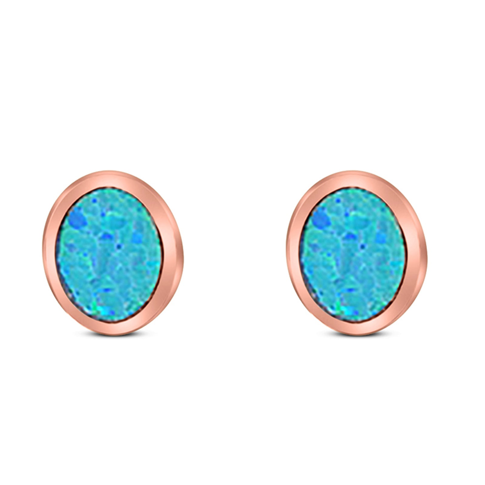 Oval Stud Earring Created Opal Solid 925 Sterling Silver (7mm)