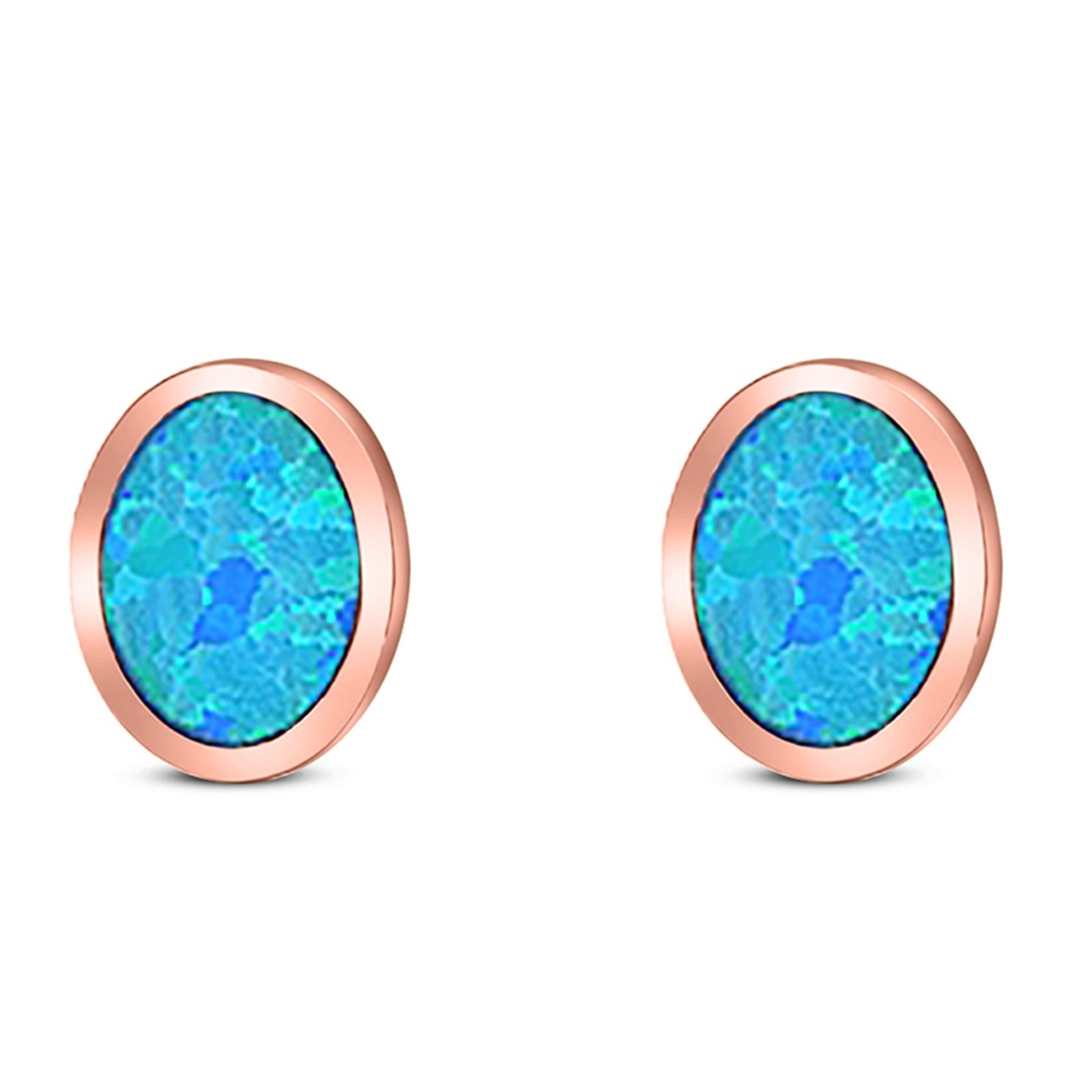 Oval Stud Earring Created Opal Solid 925 Sterling Silver (10mm)