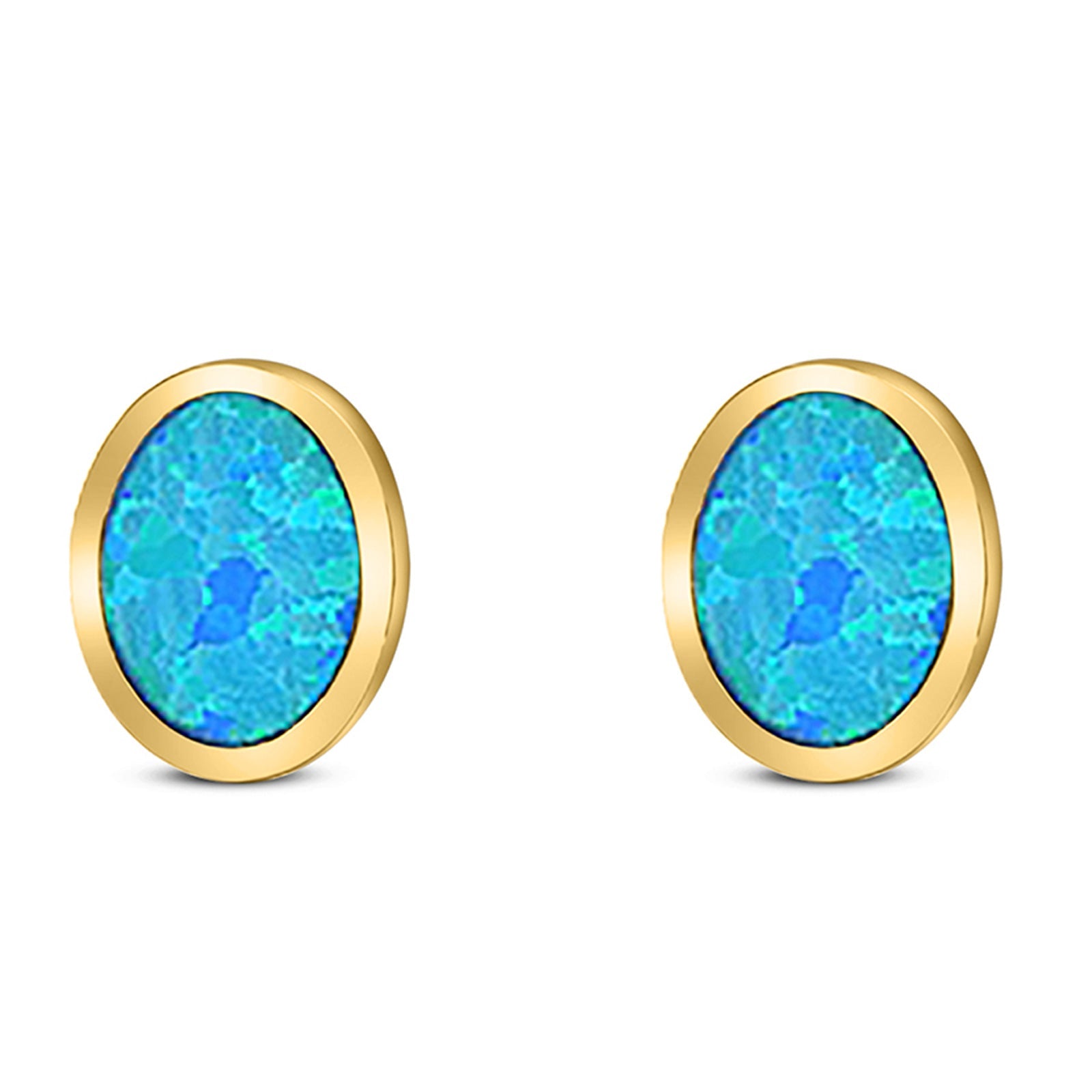 Oval Stud Earring Created Opal Solid 925 Sterling Silver (10mm)