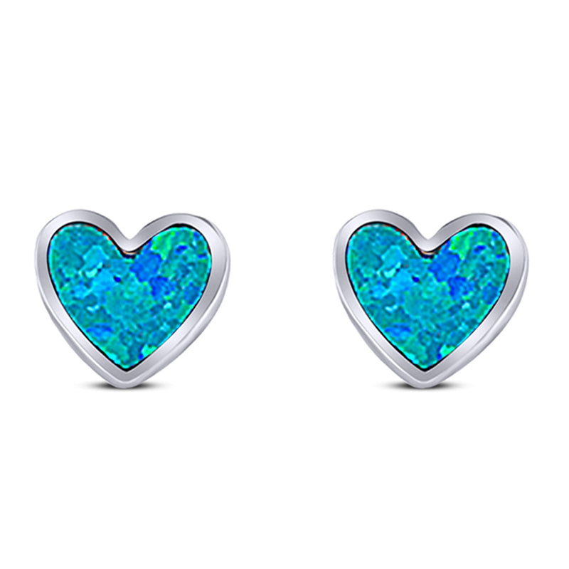 Heart Stud Earring Created Opal Solid 925 Sterling Silver (8mm)