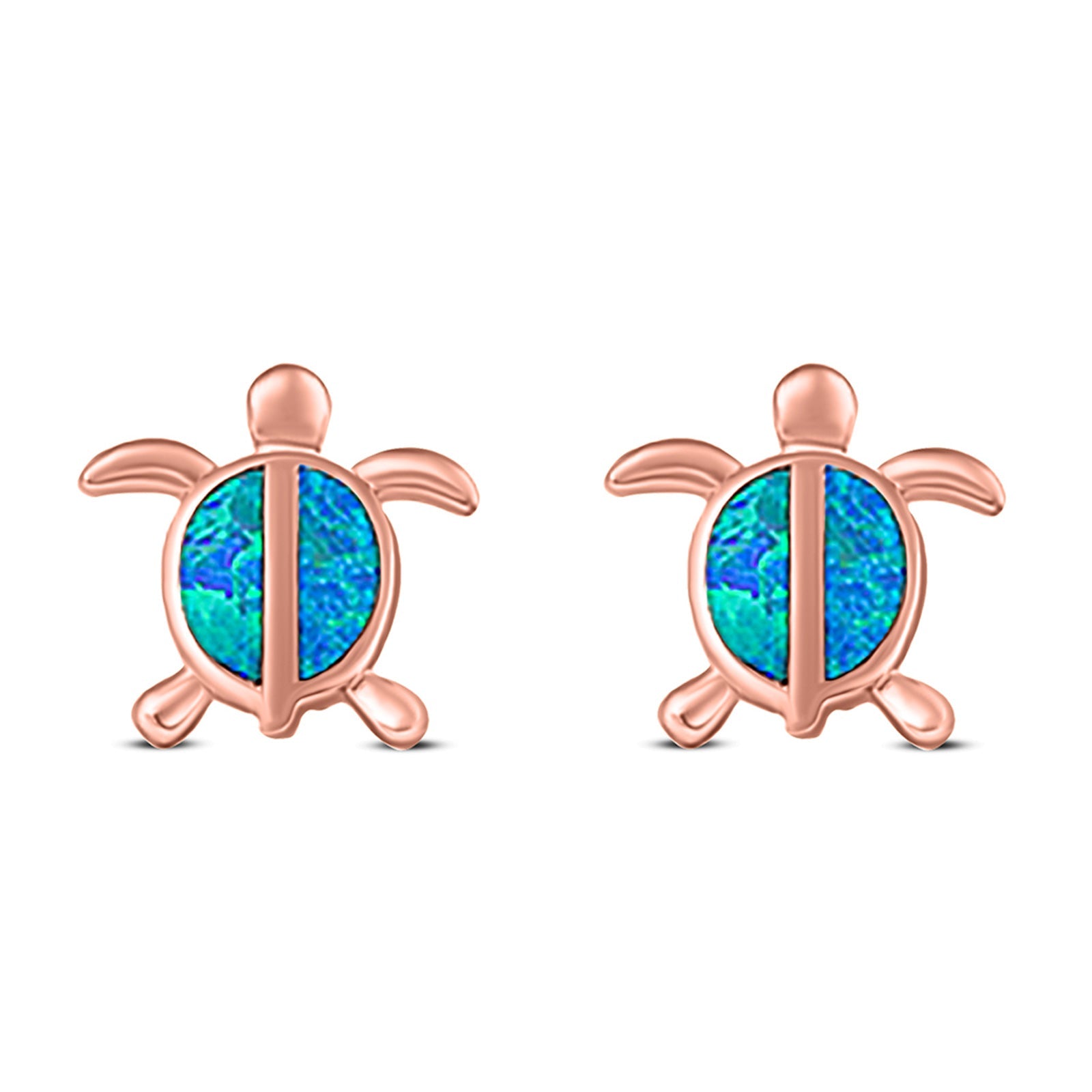 Turtle Stud Earring Created Opal Solid 925 Sterling Silver (14mm)