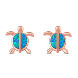Turtle Stud Earring Created Opal Solid 925 Sterling Silver (14mm)