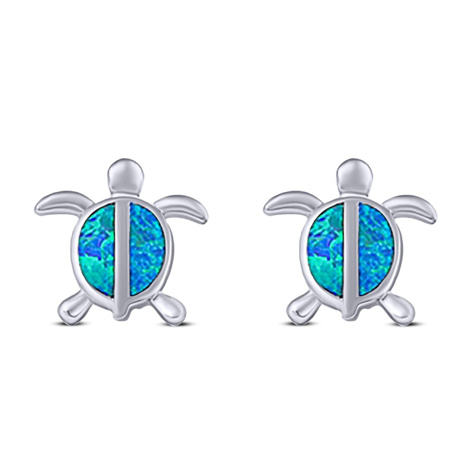 Turtle Stud Earring Created Opal Solid 925 Sterling Silver (14mm)
