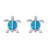 Turtle Stud Earring Created Opal Solid 925 Sterling Silver (14mm)