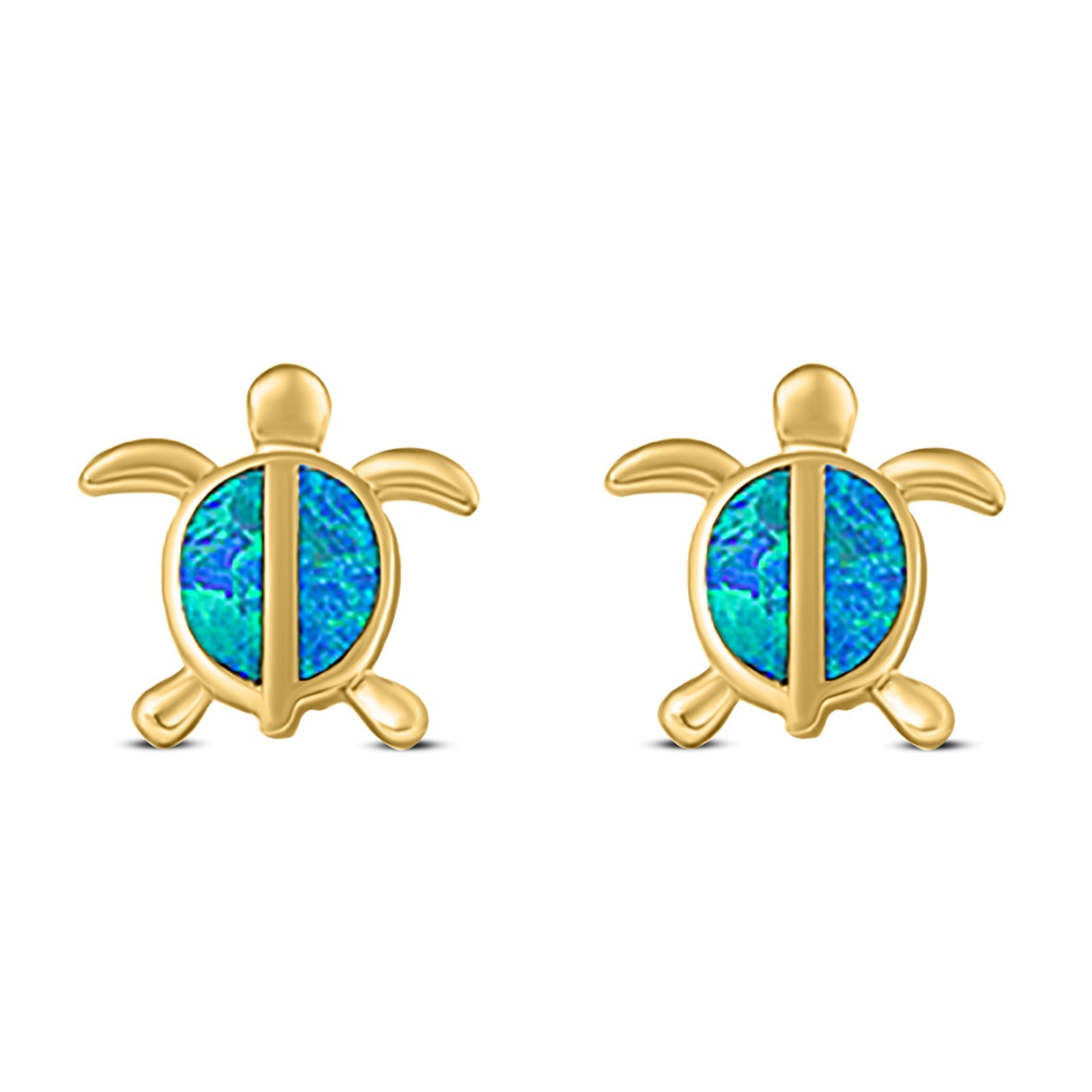Turtle Stud Earring Created Opal Solid 925 Sterling Silver (14mm)