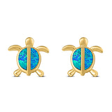 Turtle Stud Earring Created Opal Solid 925 Sterling Silver (14mm)