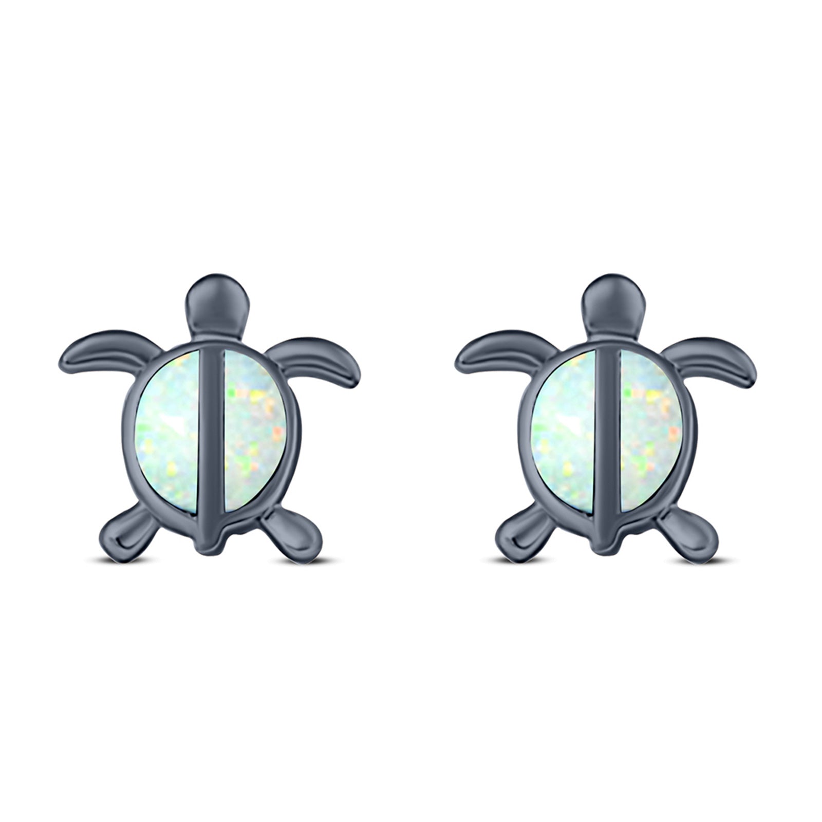Turtle Stud Earring Created Opal Solid 925 Sterling Silver (14mm)