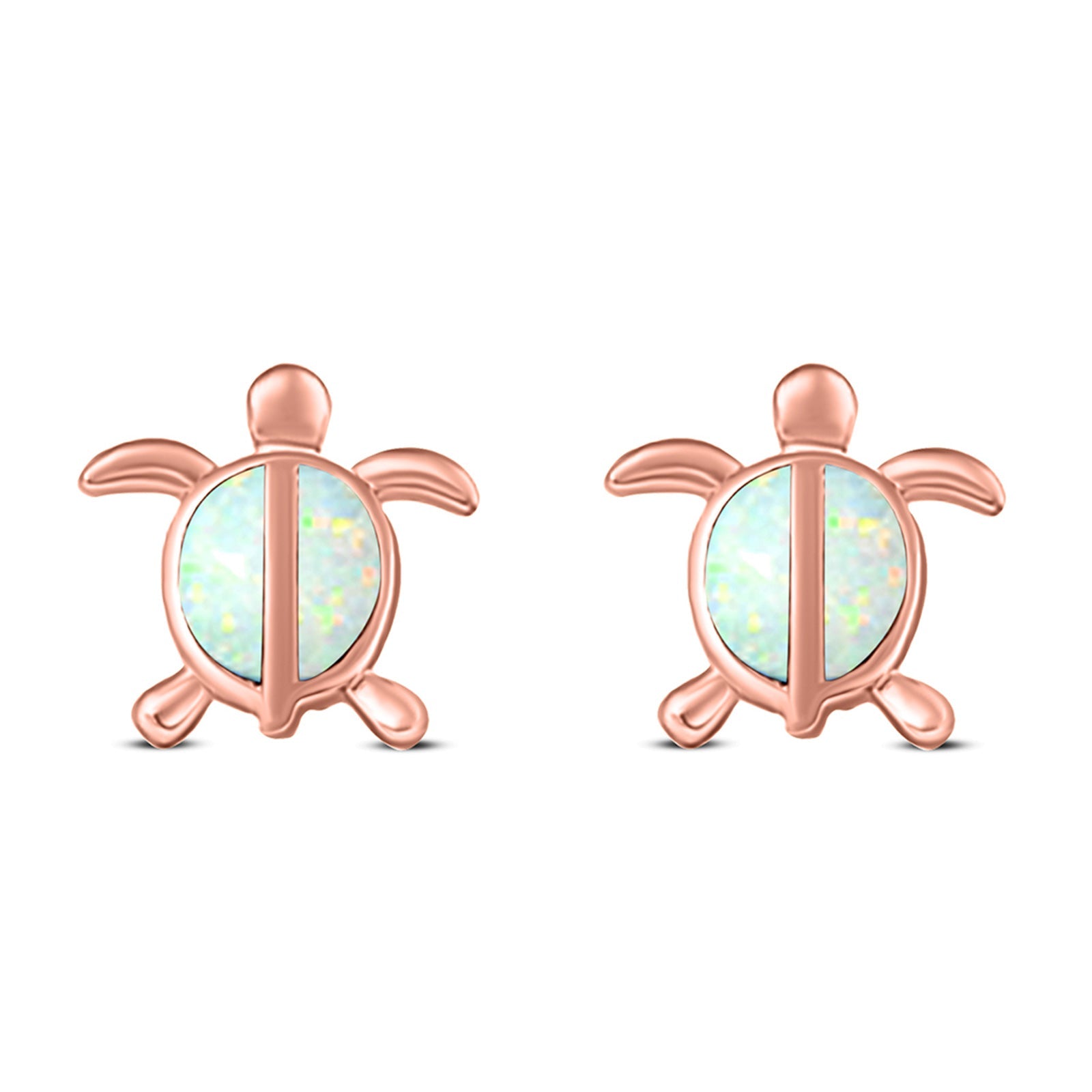 Turtle Stud Earring Created Opal Solid 925 Sterling Silver (14mm)