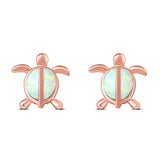 Turtle Stud Earring Created Opal Solid 925 Sterling Silver (14mm)