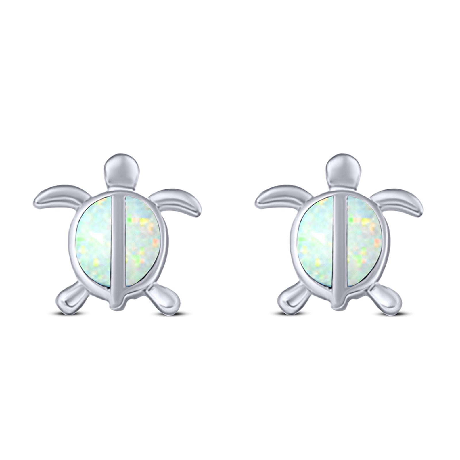 Turtle Stud Earring Created Opal Solid 925 Sterling Silver (14mm)