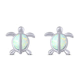 Turtle Stud Earring Created Opal Solid 925 Sterling Silver (14mm)