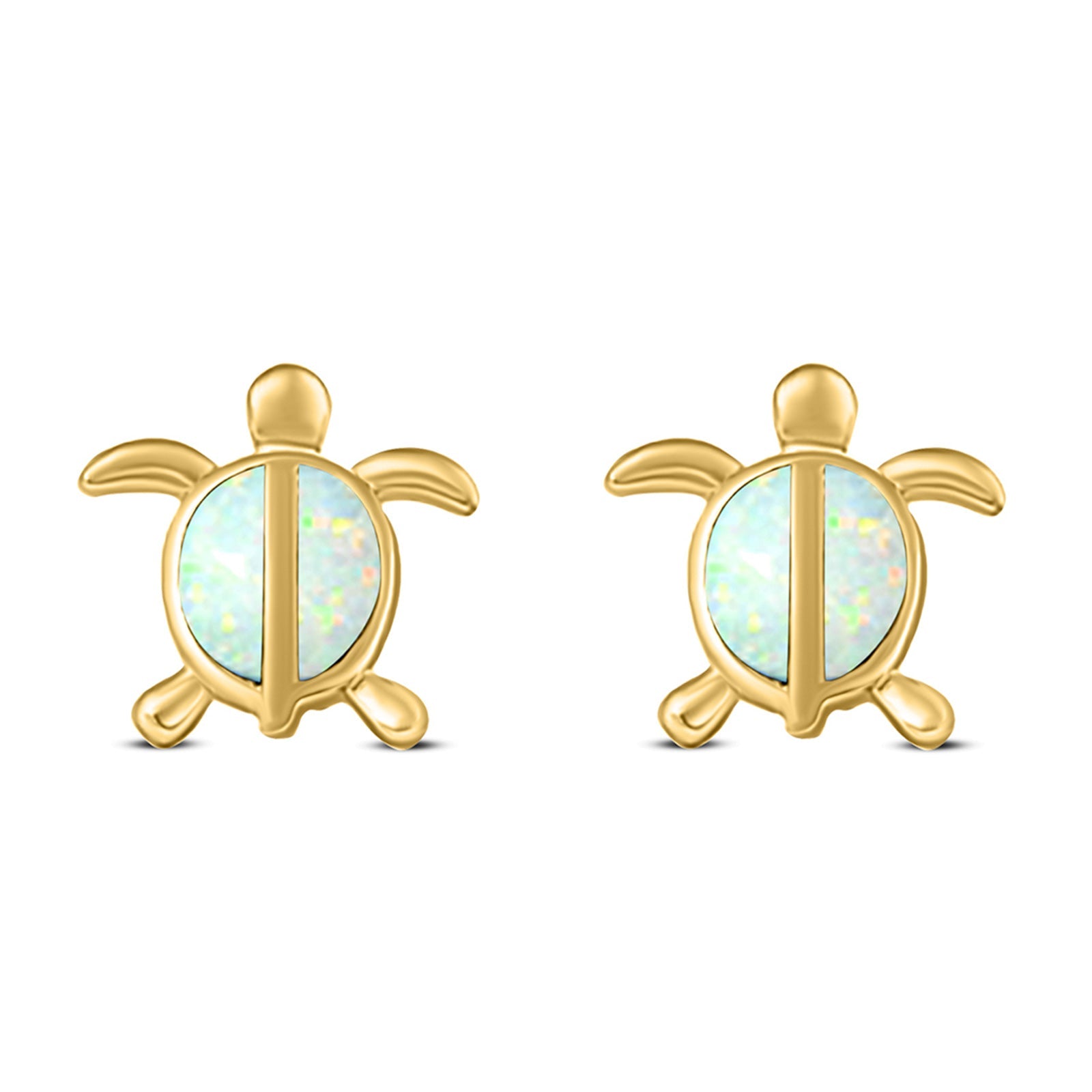 Turtle Stud Earring Created Opal Solid 925 Sterling Silver (14mm)