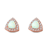 Halo Art Deco Trillion Triangle Stud Earring Created Opal Solid 925 Sterling Silver (9mm)