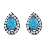 Halo Teardrop Bridal Pear Stud Earring Created Opal Solid 925 Sterling Silver (13mm)