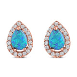 Halo Teardrop Bridal Pear Stud Earring Created Opal Solid 925 Sterling Silver (13mm)