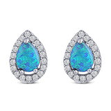 Halo Teardrop Bridal Pear Stud Earring Created Opal Solid 925 Sterling Silver (13mm)
