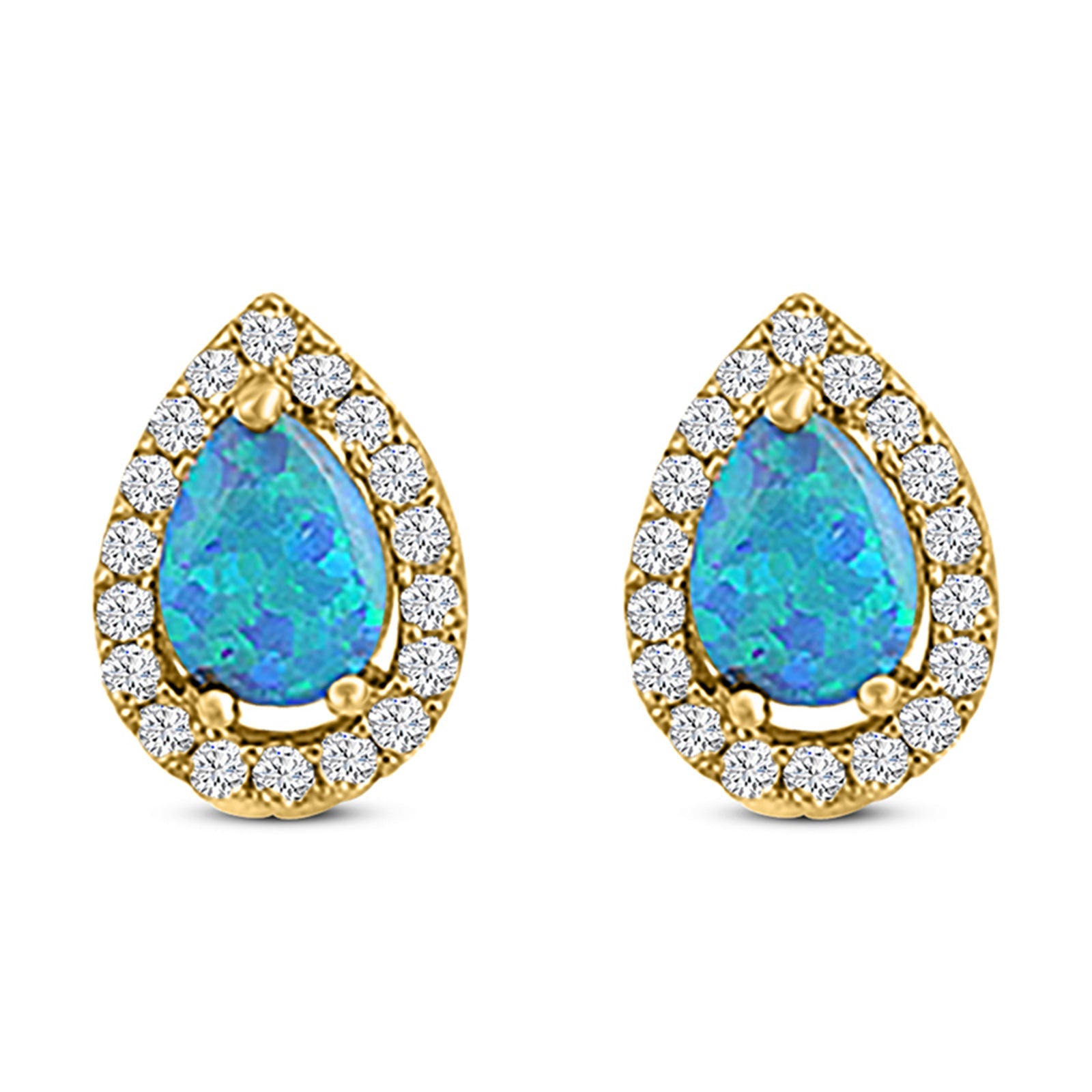 Halo Teardrop Bridal Pear Stud Earring Created Opal Solid 925 Sterling Silver (13mm)