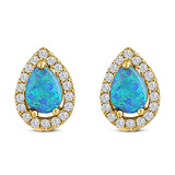 Halo Teardrop Bridal Pear Stud Earring Created Opal Solid 925 Sterling Silver (13mm)