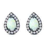 Halo Teardrop Bridal Pear Stud Earring Created Opal Solid 925 Sterling Silver (13mm)