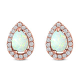 Halo Teardrop Bridal Pear Stud Earring Created Opal Solid 925 Sterling Silver (13mm)