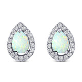 Halo Teardrop Bridal Pear Stud Earring Created Opal Solid 925 Sterling Silver (13mm)