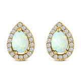 Halo Teardrop Bridal Pear Stud Earring Created Opal Solid 925 Sterling Silver (13mm)