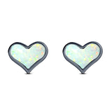 Heart Stud Earring Created Opal Solid 925 Sterling Silver (9mm)