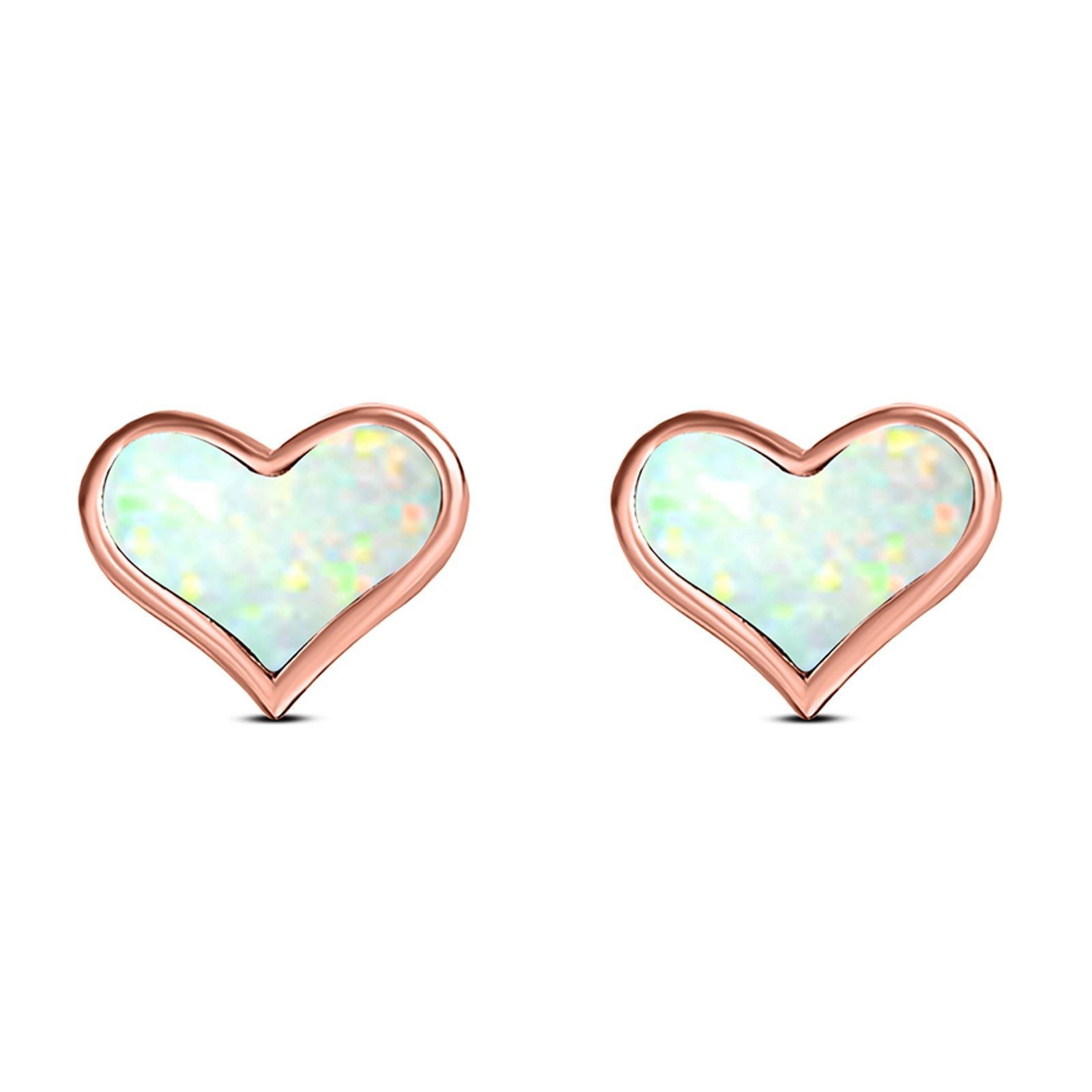 Heart Stud Earring Created Opal Solid 925 Sterling Silver (9mm)