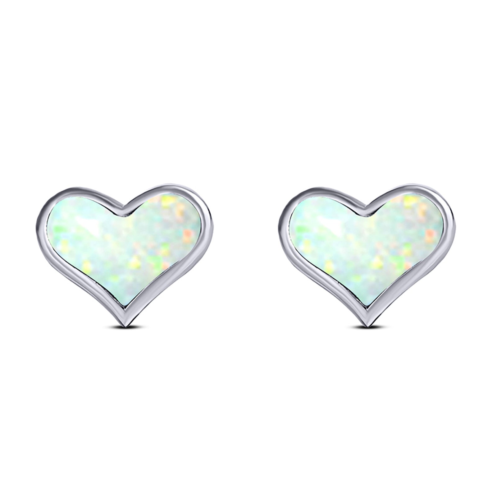 Heart Stud Earring Created Opal Solid 925 Sterling Silver (9mm)