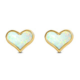 Heart Stud Earring Created Opal Solid 925 Sterling Silver (9mm)