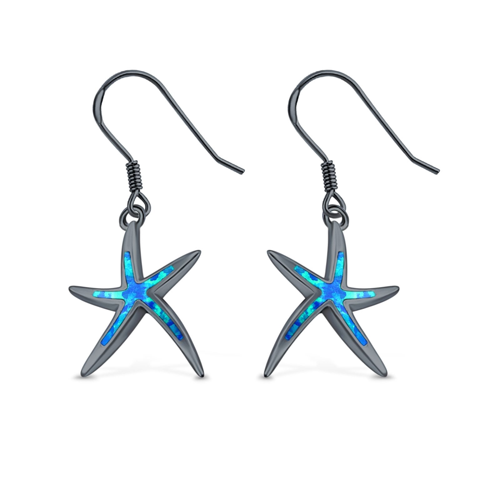 Drop Dangle Star Earrings Created Opal 925 Sterling Silver (22mm)