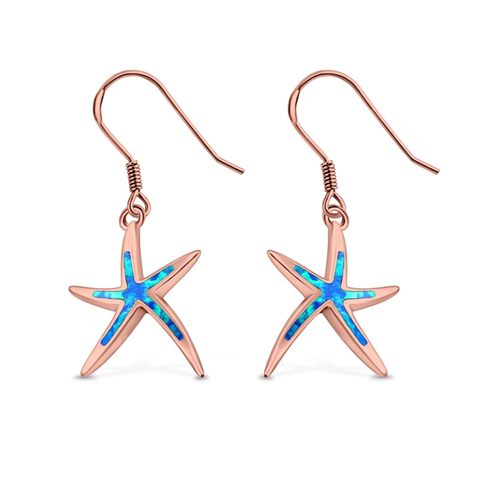 Drop Dangle Star Earrings Created Opal 925 Sterling Silver (22mm)