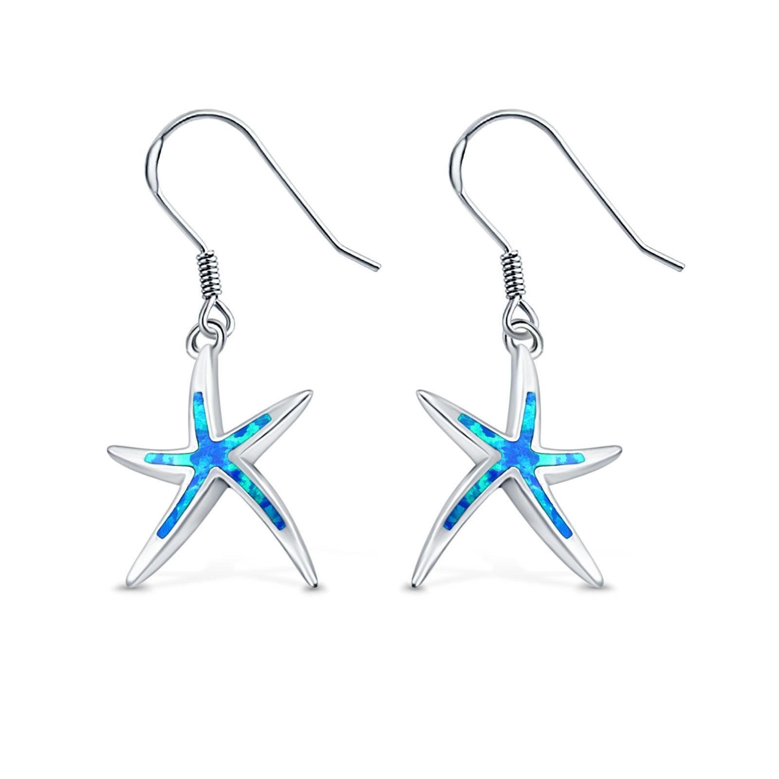 Drop Dangle Star Earrings Created Opal 925 Sterling Silver (22mm)