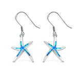 Drop Dangle Star Earrings Created Opal 925 Sterling Silver (22mm)