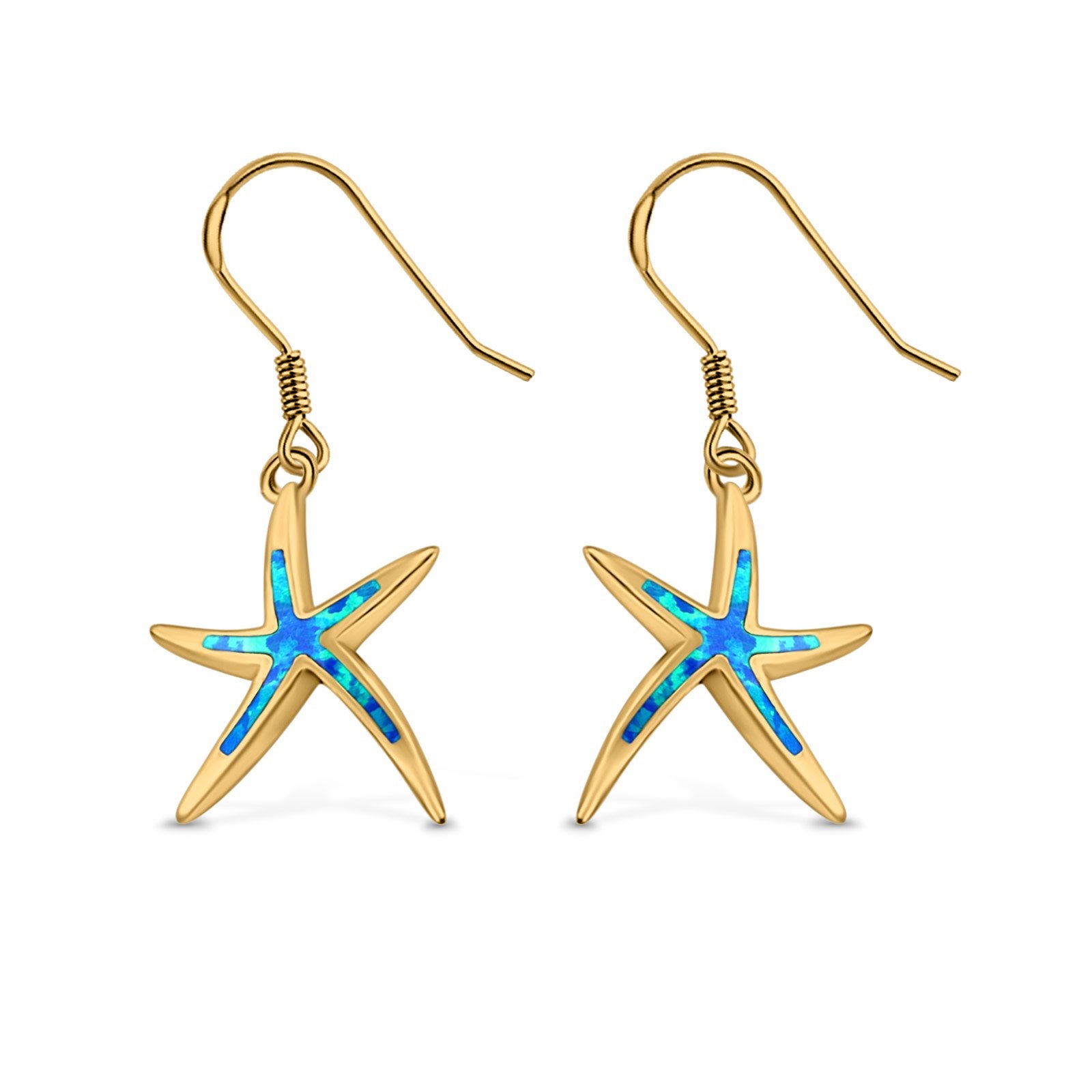 Drop Dangle Star Earrings Created Opal 925 Sterling Silver (22mm)