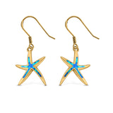 Drop Dangle Star Earrings Created Opal 925 Sterling Silver (22mm)