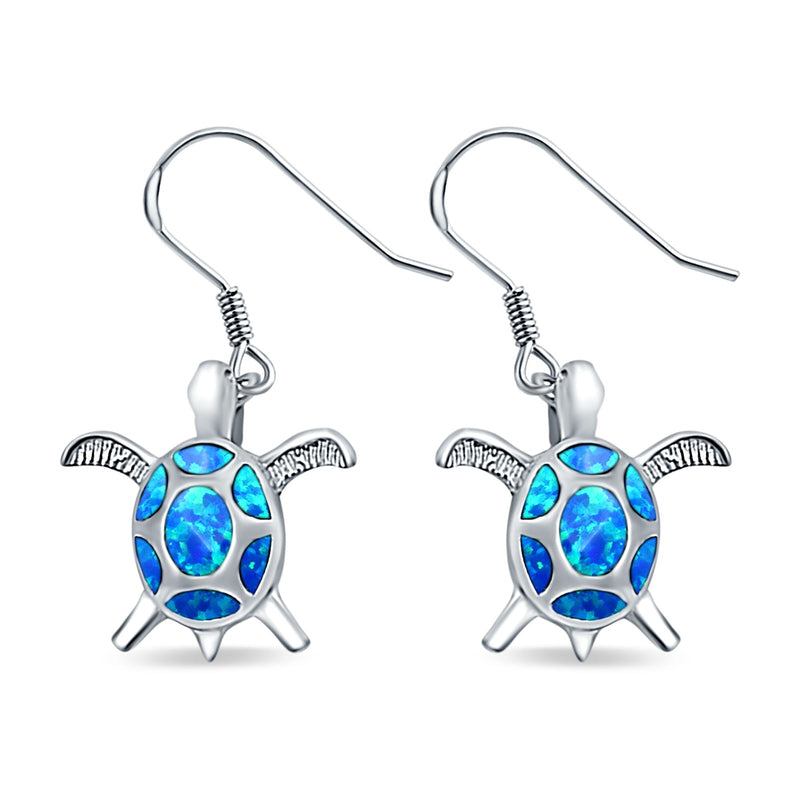 Drop Dangle Turtle Earrings Created Opal 925 Sterling Silver(17mm)