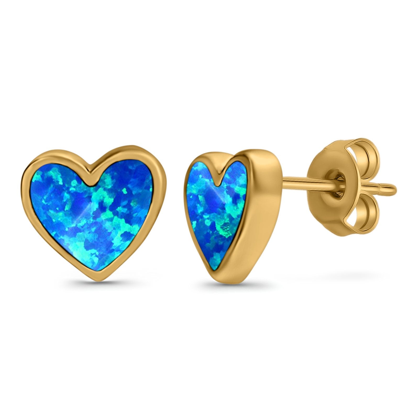 Stud Heart Earrings Created Opal 925 Sterling Silver(8mm)
